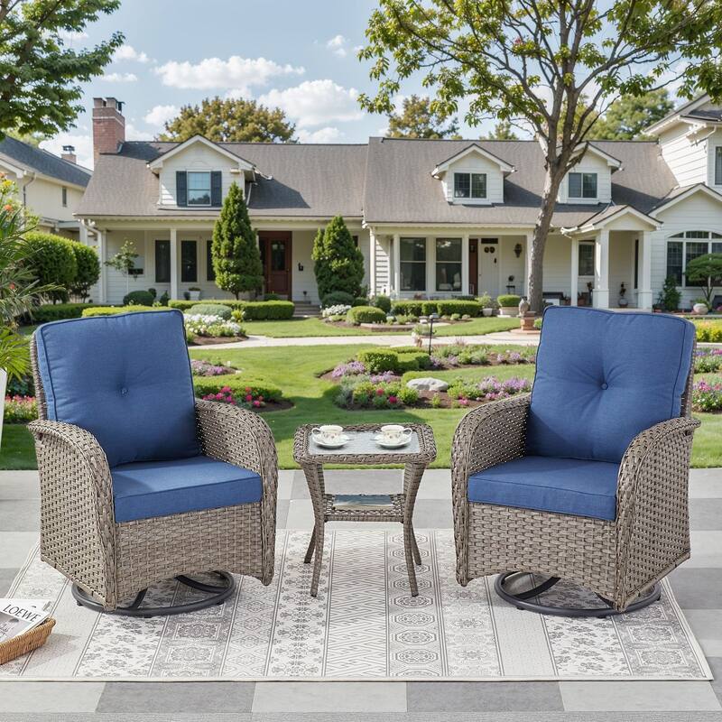Outdoor Swivel Gliders Chair with Tempered Glass Side Table - Grey - Blue