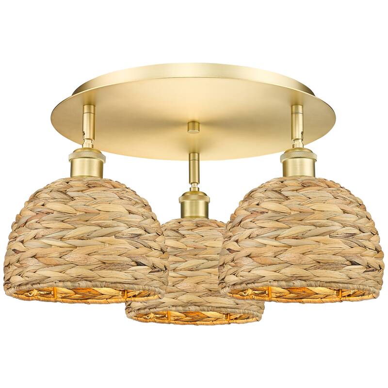 Innovations Lighting Endless Possibilities Ballston - Woven Rattan - 3 Light 20" Flush Mount - Satin Gold