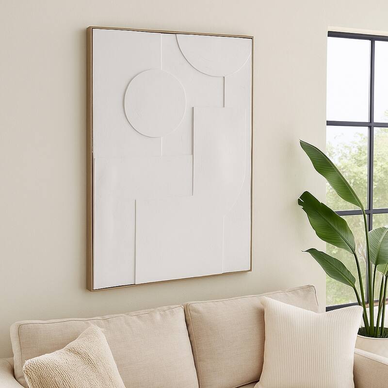 Modern 3-Dimensional Geometric Wall Framed Art - 48", White