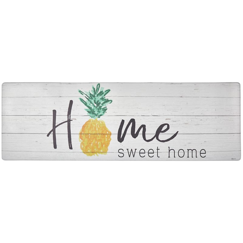 SoHome Cozy Living Home Sweet Home Pineapple Anti-Fatigue Kitchen Mat, Grey/Yellow - 17.5"x55"