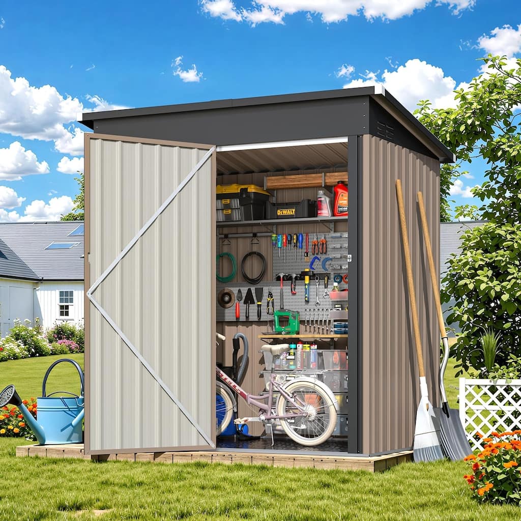 AECOJOY 5'x3' Outdoor Storage Shed with Floor Base, Small Metal Garden Sheds & Outdoor Storage Clearance