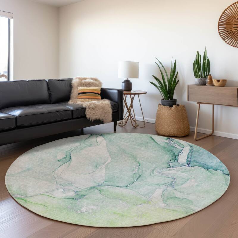 Premium Washable Super Soft Abstract Contemporary Mayfield Rug - Green - 8' x 8' - Round