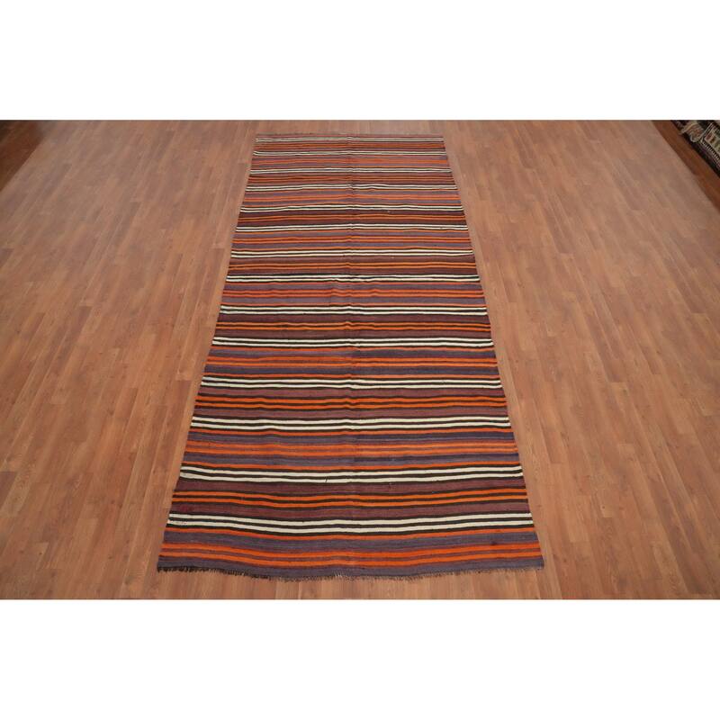 Hand Woven Oriental 100% Wool Carpet Southwestern Geometric Multi-Colored Kilim Area Rug - 11' 1'' X 4' 10''