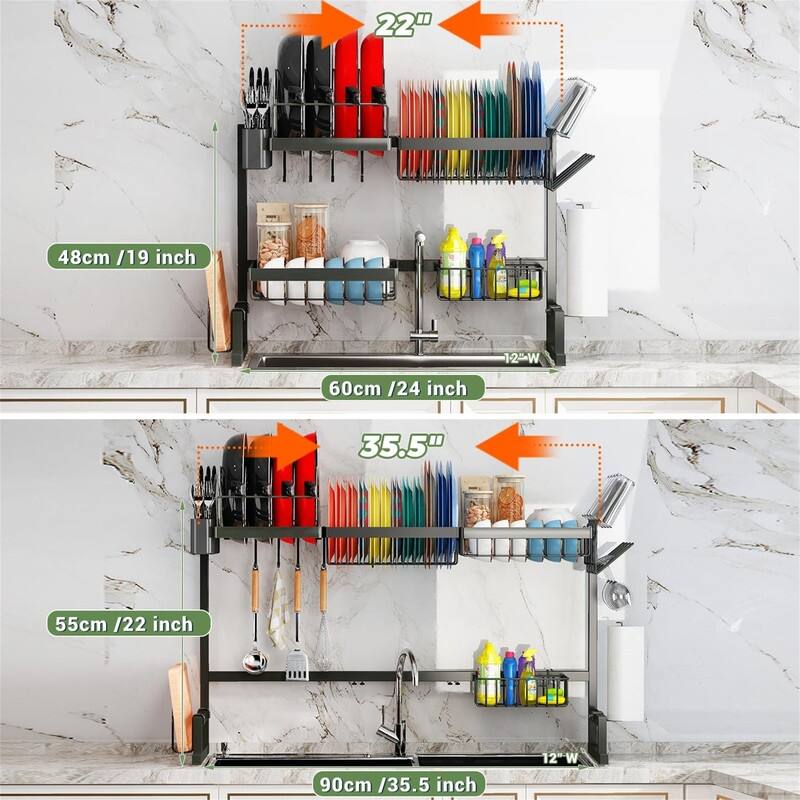 Adjustable Over Sink Dish Drying Rack for Kitchen Use