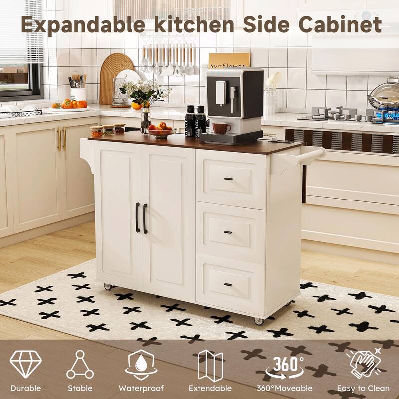 Kitchen Island Cart with Foldable Tabletop & Drop Leaf