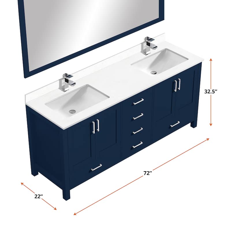 Jacques White Bath Vanity, Cultured Marble Top, Faucet Set and Mirror