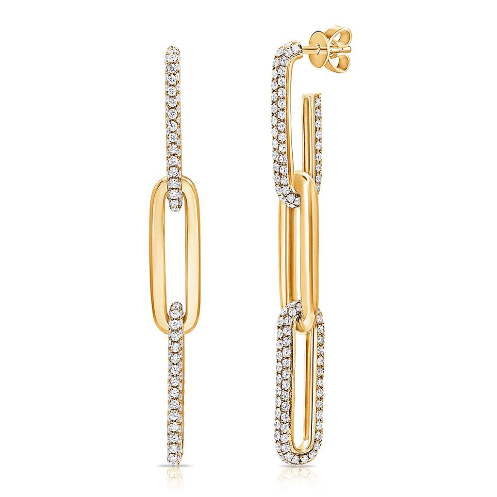 Joelle Collection Diamond Pave 3.75 ct. t.w. Paperclip Link Drop Chain Earrings 14K Gold