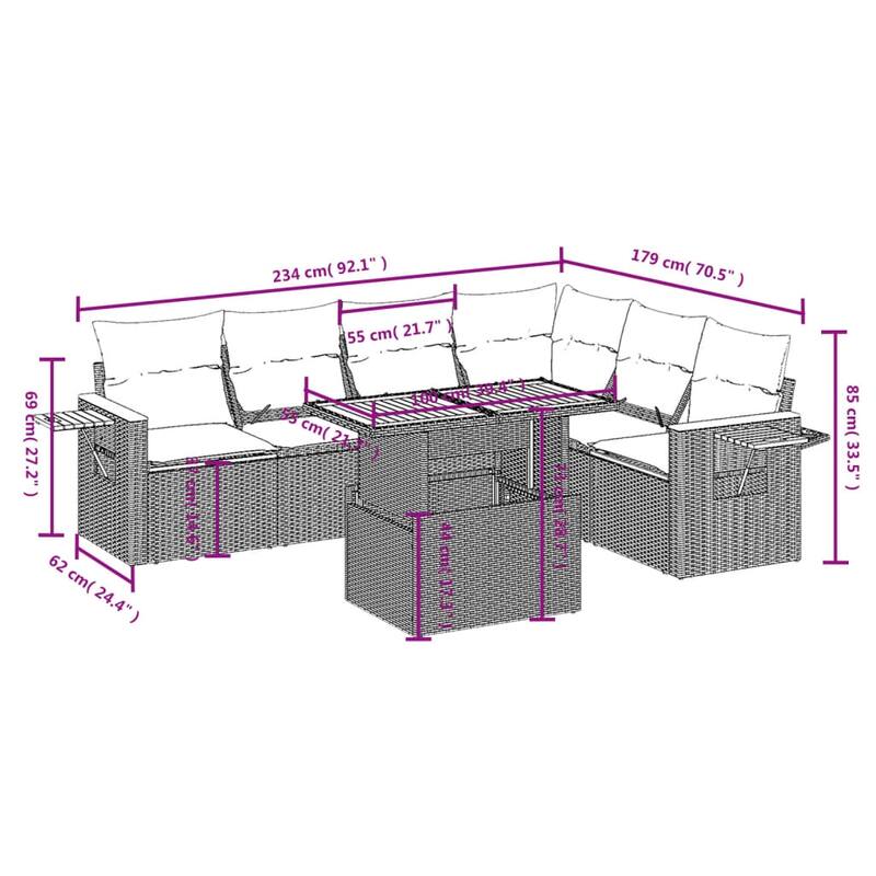 vidaXL Patio Sofa Set with Cushions Outdoor Furniture 7 Piece Poly Rattan