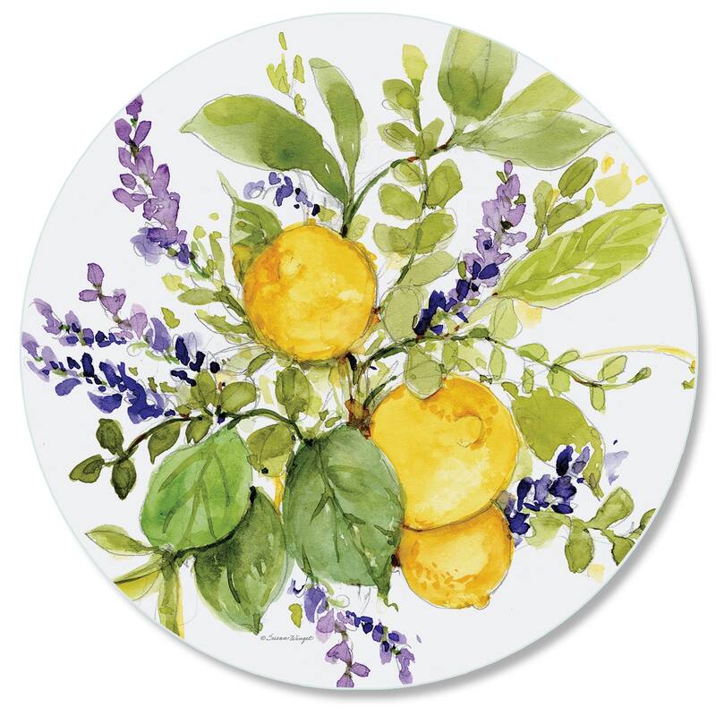 Glass Lazy Susan Watercolor Lemons Turntable 13 Inch Diameter