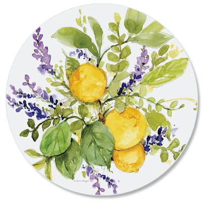 Glass Lazy Susan Watercolor Lemons Turntable 13 Inch Diameter