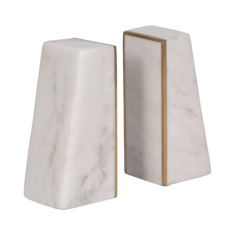 Modern Bookends with Marble Finish for Home or Office Decor - Set of 2, 6"
