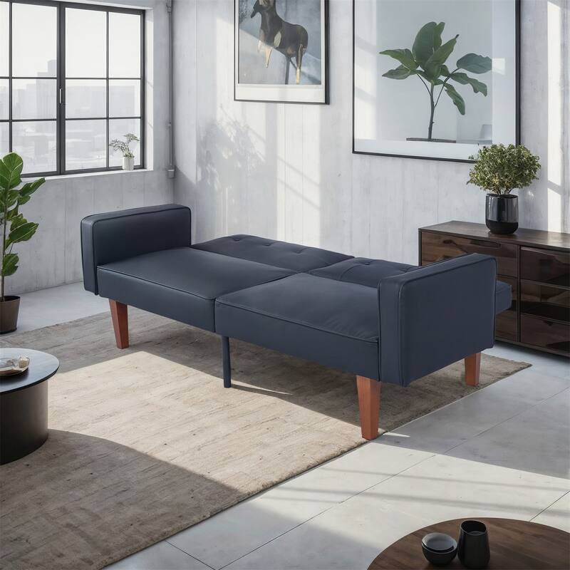 Convertible Sofa Bed Adjustable PU Leather Couch Sleeper Modern Recliner Reversible Loveseat Folding Daybed Guest Bed