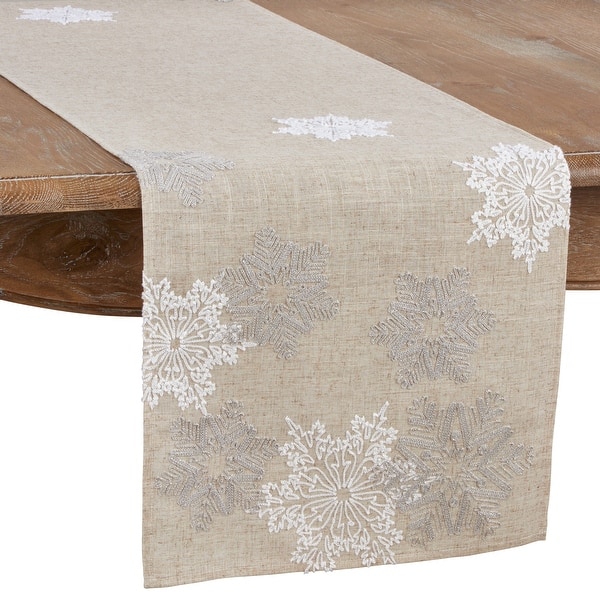 slide 2 of 3, Runner With Embroidered Snowflake Design 16"x120"