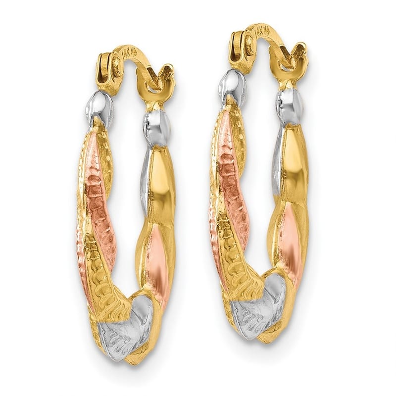 Curata 14k Tri-color Gold 17mm Scalloped Swirl Hoop Earrings