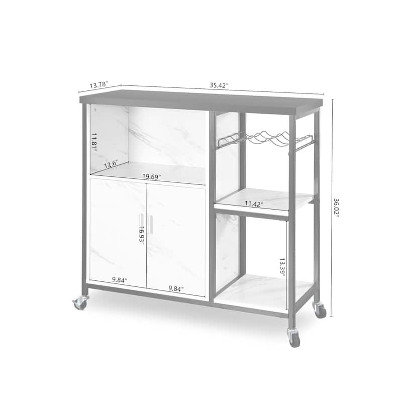 Ledel 35.4-inch Rolling Kitchen Island Cart With Wine Rack And Shelves