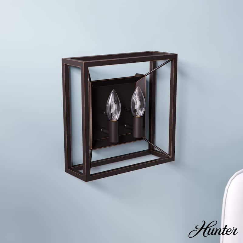 Hunter Doherty 2-Light Wall Sconce - Bathroom, Bedroom, Hallway - Industrial, Contemporary, Transitional - Damp Rated - Onyx Bengal
