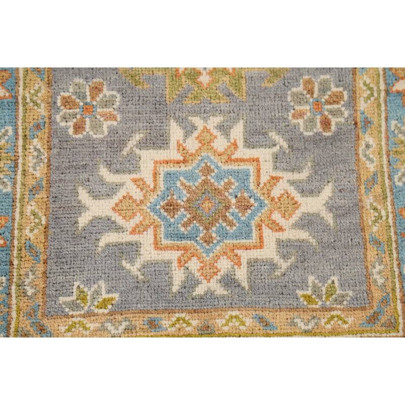 Gray Geometric Kazak Accent Rug Hand-Knotted Wool Carpet - 2'1"x 2'10"
