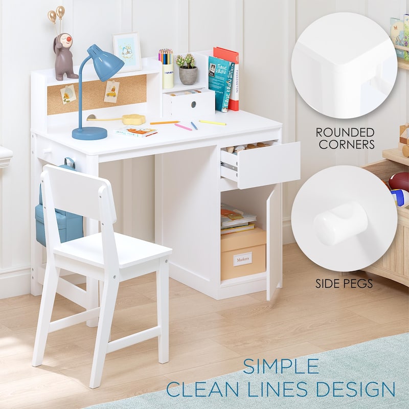 COSTARS Kids Desk and Chair Set, Kids Study Desk with Hutch for 5-12 Years Old, Student Writing Table Computer Workstation