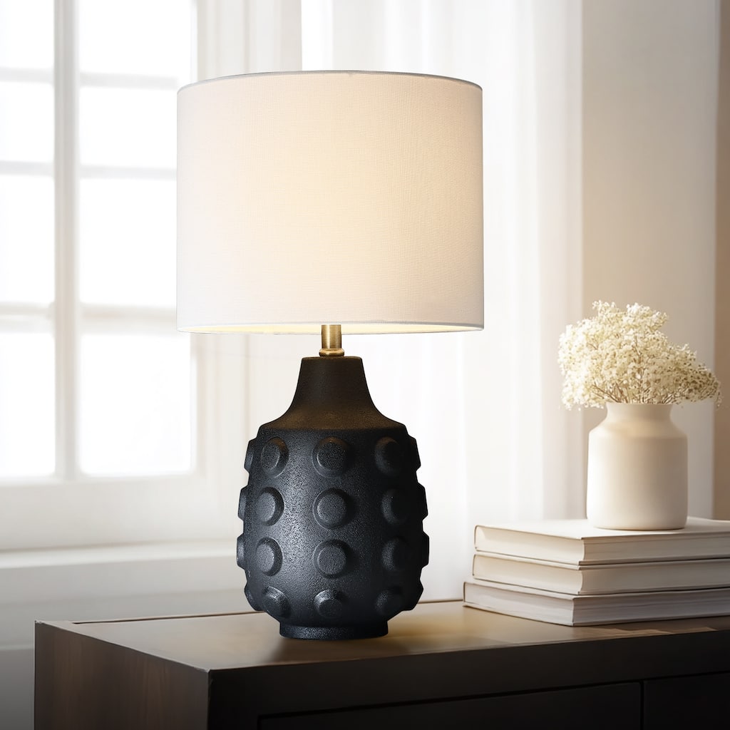 3-Way Ceramic Table Lamp with White Drum Shade - 23.5 in. H