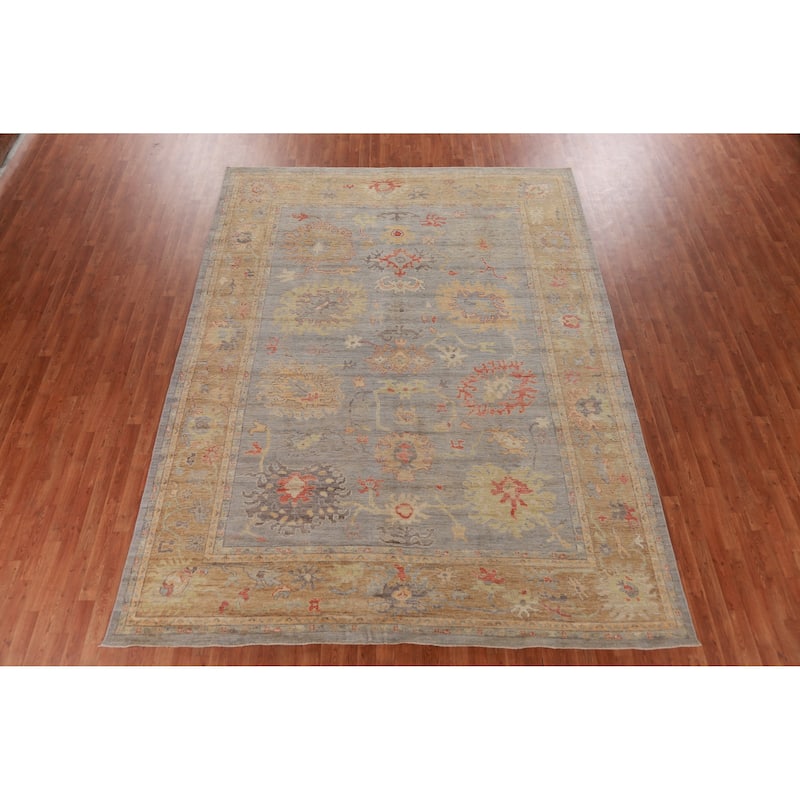 Hand Knotted Oriental 100% Wool Carpet Transitional All-Over Greys & Charcoal Oushak Area Rug - 11' 10'' X 8' 11''