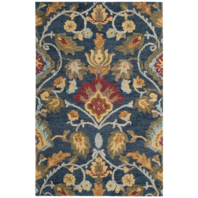 SAFAVIEH, Handmade Marietje Blossom French Country Wool Area Rug - 4' x 6' - Navy/Multi
