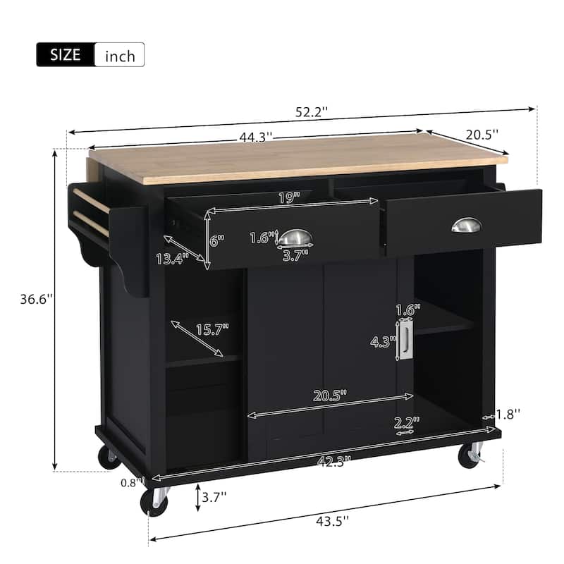 Kitchen Island with Drop-Leaf Countertop, Rolling Kitchen Cart on Wheels, Storage Trolley with 2 Drawers & 2 Sliding Doors