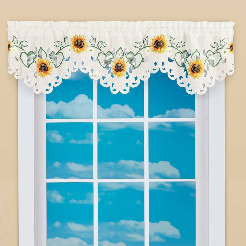 Exquisite Embroidered Sunflower Rod Pocket Curtains with Scalloped Edges - Valance