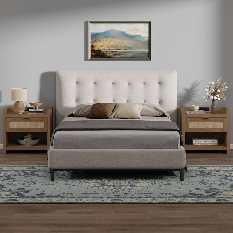 Farmhouse Nightstand with Charging Station and Drawers