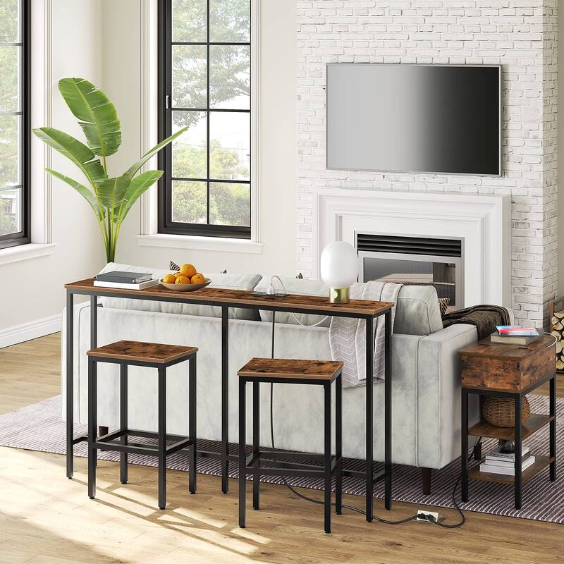 Bar Stools, Set of 2 Bar Chairs,Kitchen Breakfast Bar Stools with Footrest,25.8" Dining Stools,Rectangular Industrial Bar Chair