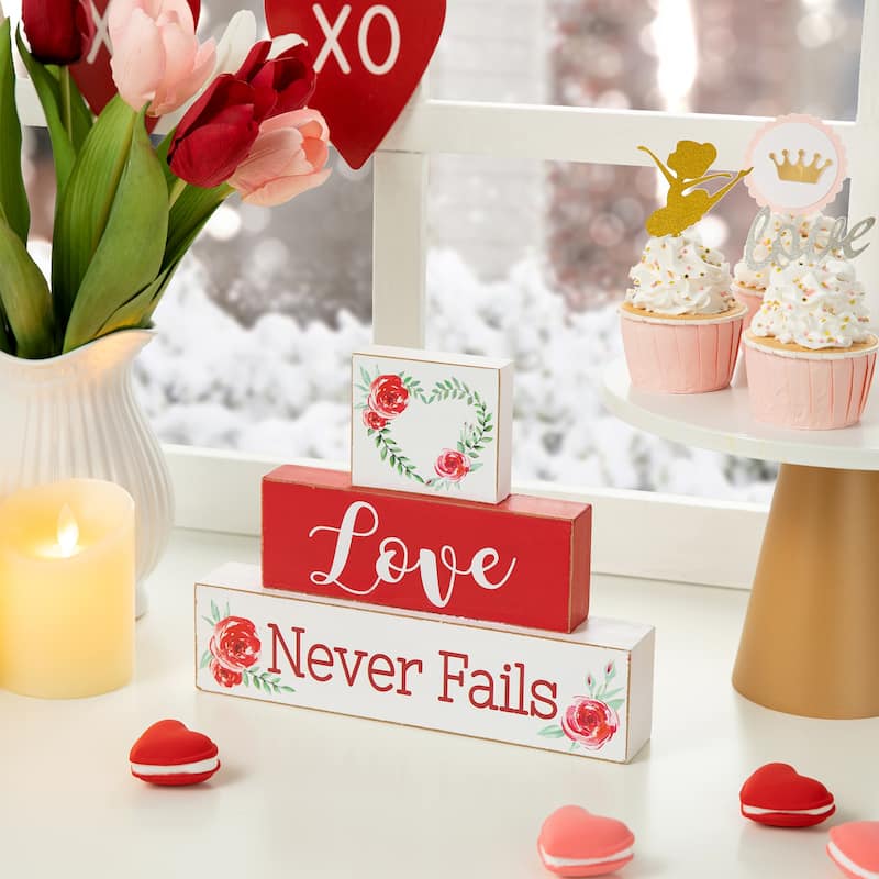 Glitzhome Valentines LED Wooden Block Love Table Decor - Love Never Fails