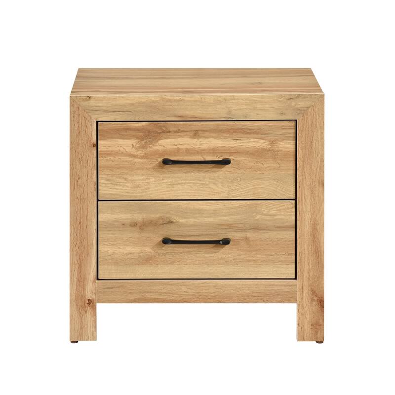Natural Finish 2-Drawer Nightstand with Black Handles, Scratch and Stain Resistant
