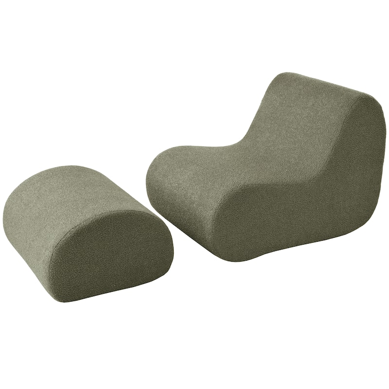 Upholstered Accent Chair with Ottoman, Ergonomic Curved Lounge Chair, 29" Wide Modern Recliner Chair, No Assembly Required