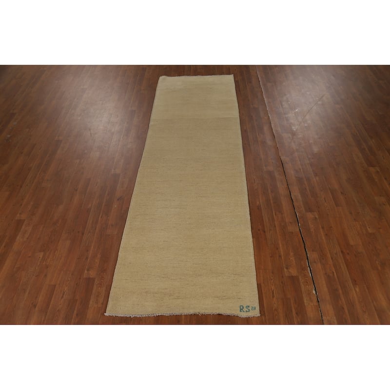 Solid Modern Gabbeh Oriental Runner Rug Handmade Wool Carpet - 3'1"x 9'9"