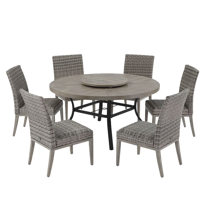 Patio Aluminum Round 59.5" Dining Table Set With Removable Lazy Susan