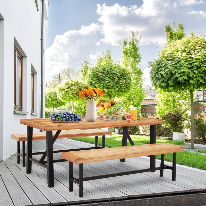 AVAWING 2 Pieces Outdoor Wooden Picnic Dining Coffee Bench