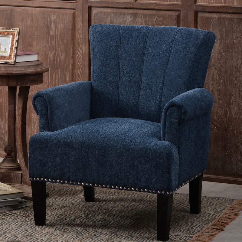 Modern Polyester Accent Chair, Tufted Armchair with Rivet for Living