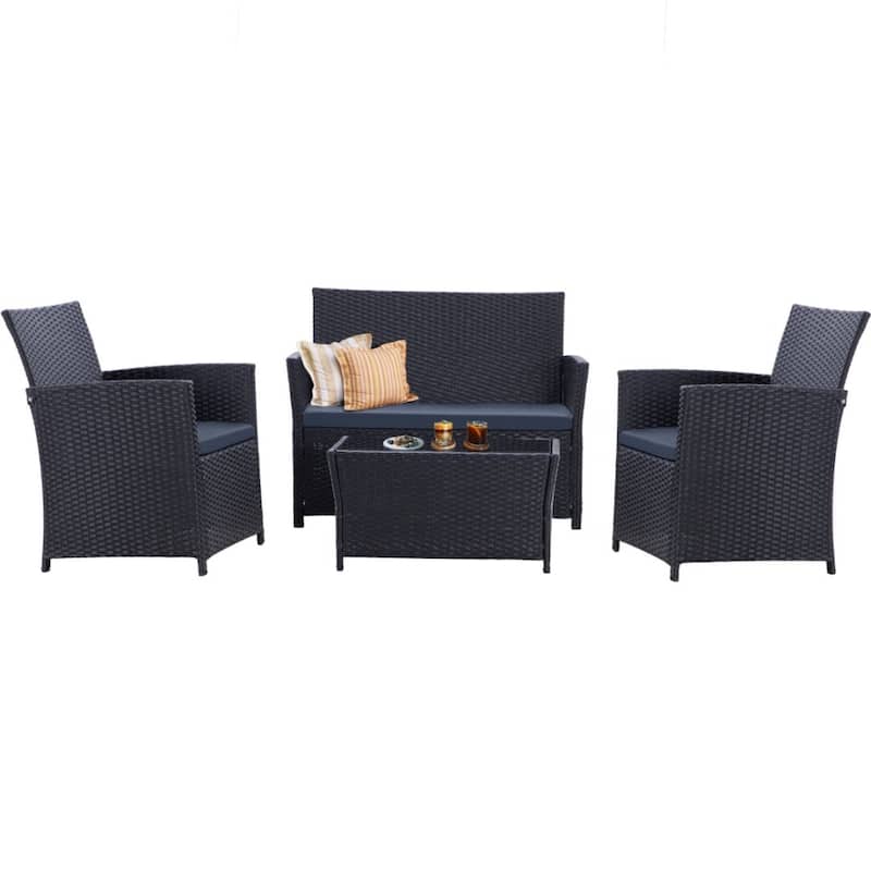 4 PCS Wicker Patio Conversation Set Rattan Seating Sofa Chair