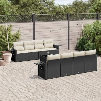 vidaXL Patio Sofa Set with Cushions Outdoor Furniture 9 Piece Poly Rattan