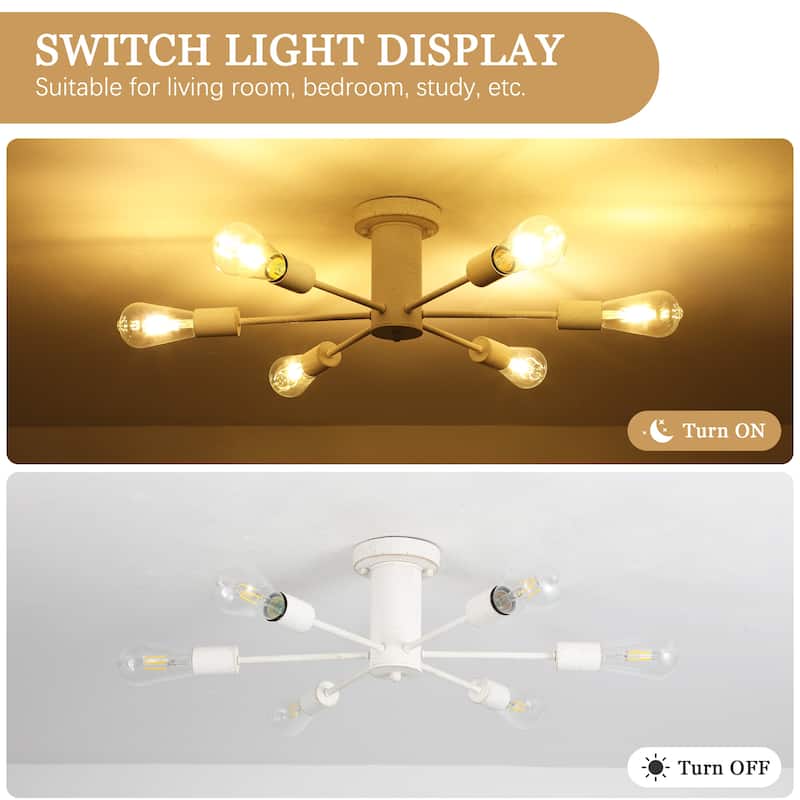 6-Light Modern Industrial Sputnik Semi-Flush Mount Ceiling Light - N/A