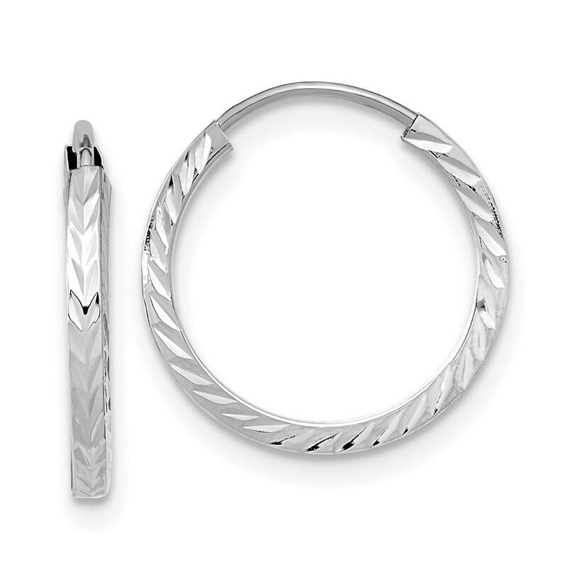 Curata 10k White Gold 1.35mm Diamond cut Square Tube Endless Hoop Earrings - 15mm 17mm 20mm 25mm