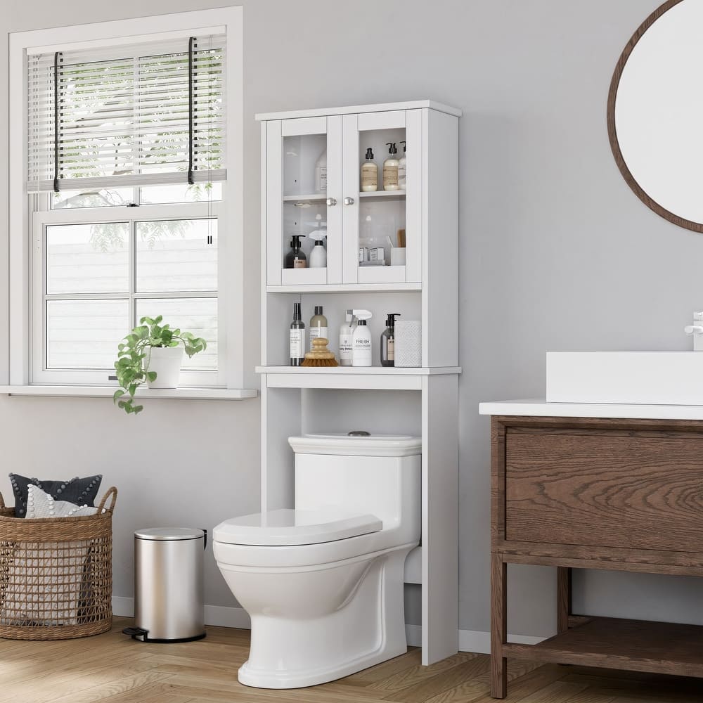 Futzca Over The Toilet Storage Cabinet with Adjustable Shelf & Glass Door - N/A