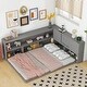 preview thumbnail 2 of 7, Grey Full Size Wood Floor Bed with L-shaped Bookcases, Sliding Doors, without Slats