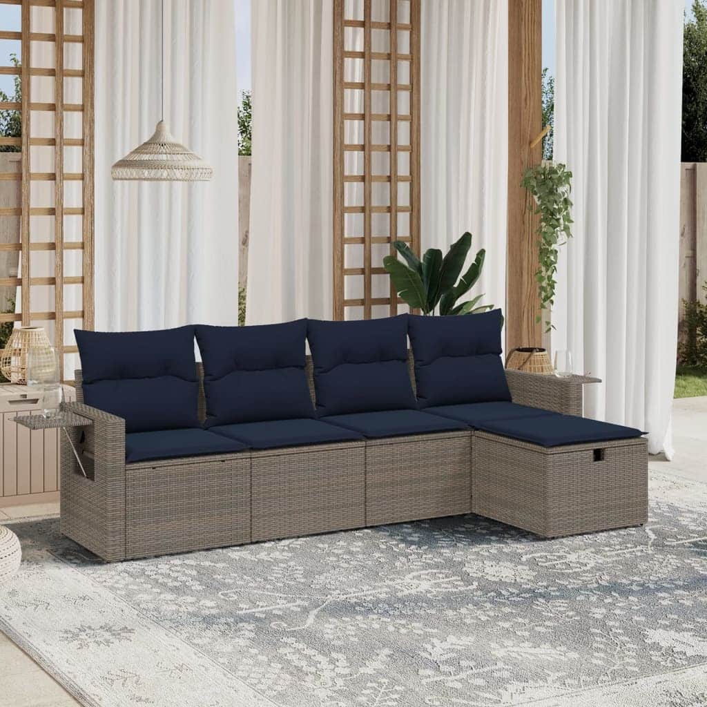 vidaXL Patio Sofa Set with Cushions Outdoor Conversation Furniture Poly Rattan - 21.7" x 24.4" x 27.2"