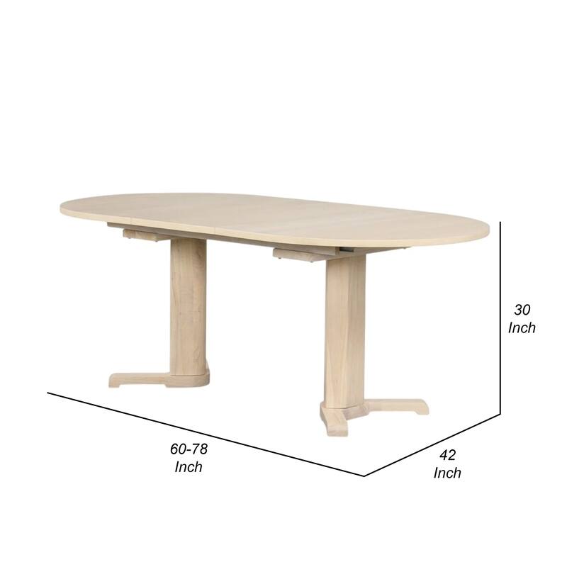 Hiny Dining Table, Pedestal Base, Extendable 60-78 Inch White Wood Top - White Oak