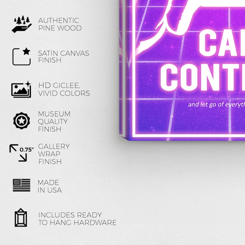 Wynwood Studio Canvas Typography and Quotes Focus on Control Neon Purple and Modern & Contemporary Wall Art Canvas Print