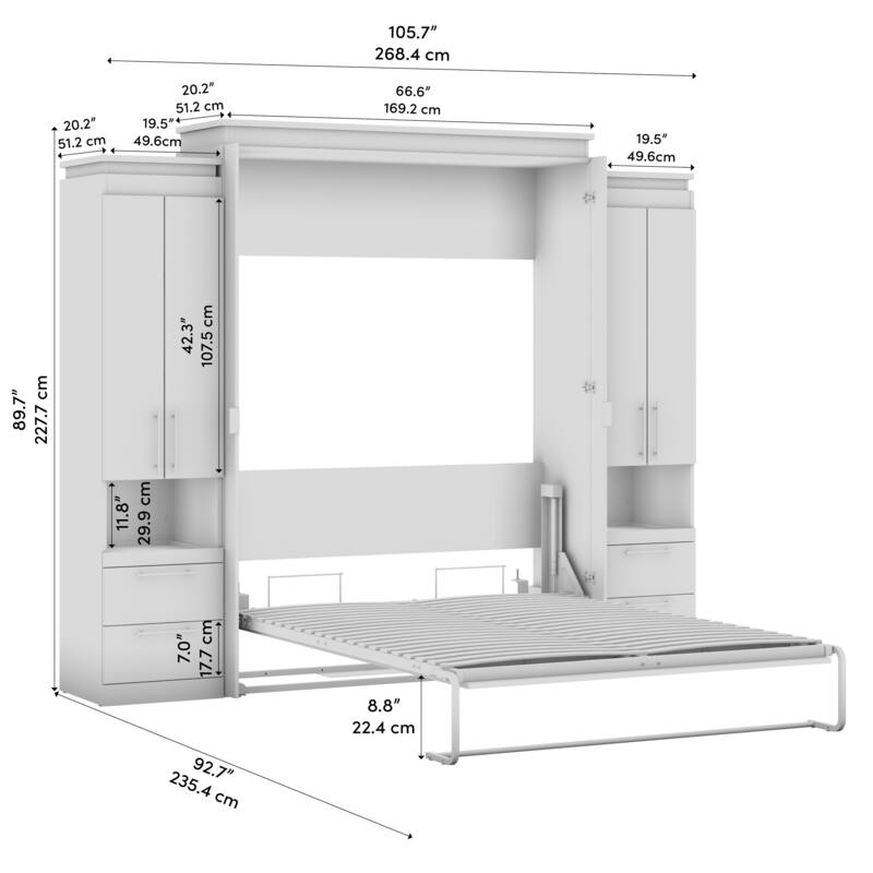 Bestar Orion Murphy Bed with Storage Cabinets and Pull-Out Shelves