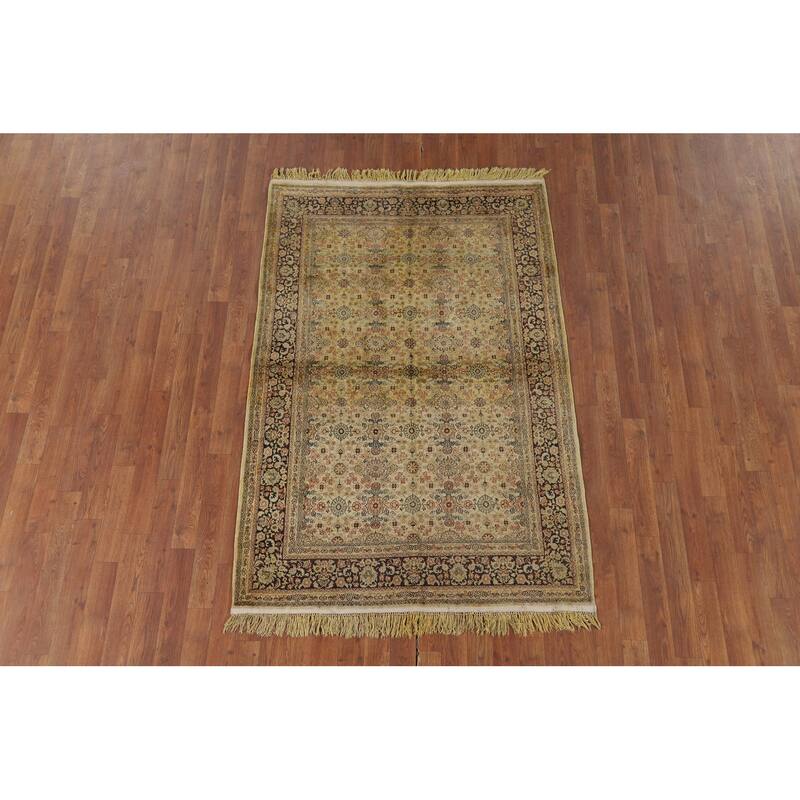 Pre-1900 Antique Silk Farahan Foyer Rug Hand-Knotted Wool Carpet - 4'0" x 6'0"