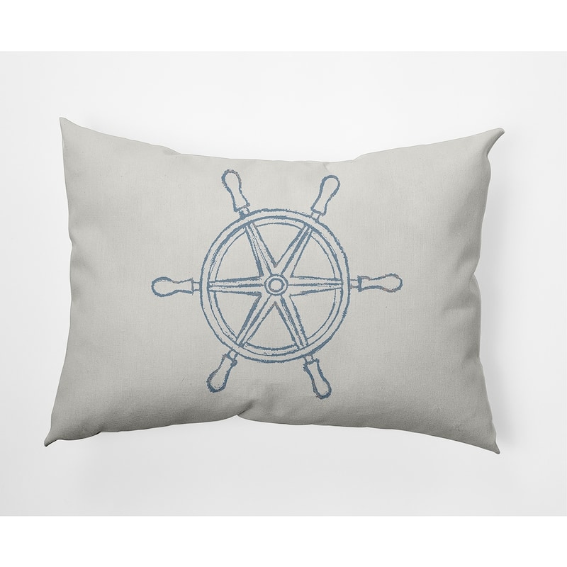 Large Ship Wheel Nautical Indoor/Outdoor Throw Pillow - Dusty Smoke - 14" x 20"