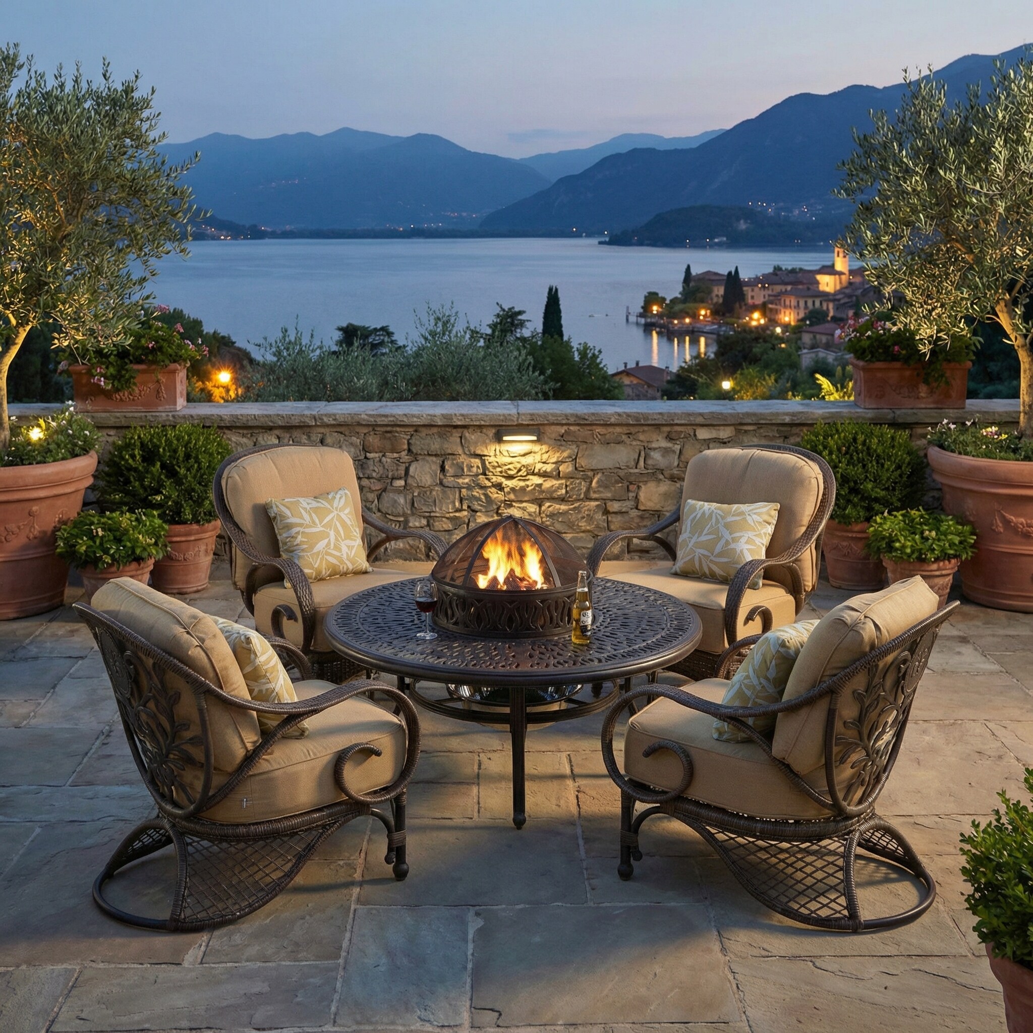 Grand Bonaire Weave Backyard Casual Conversation Fire Pit Chat Table Set
