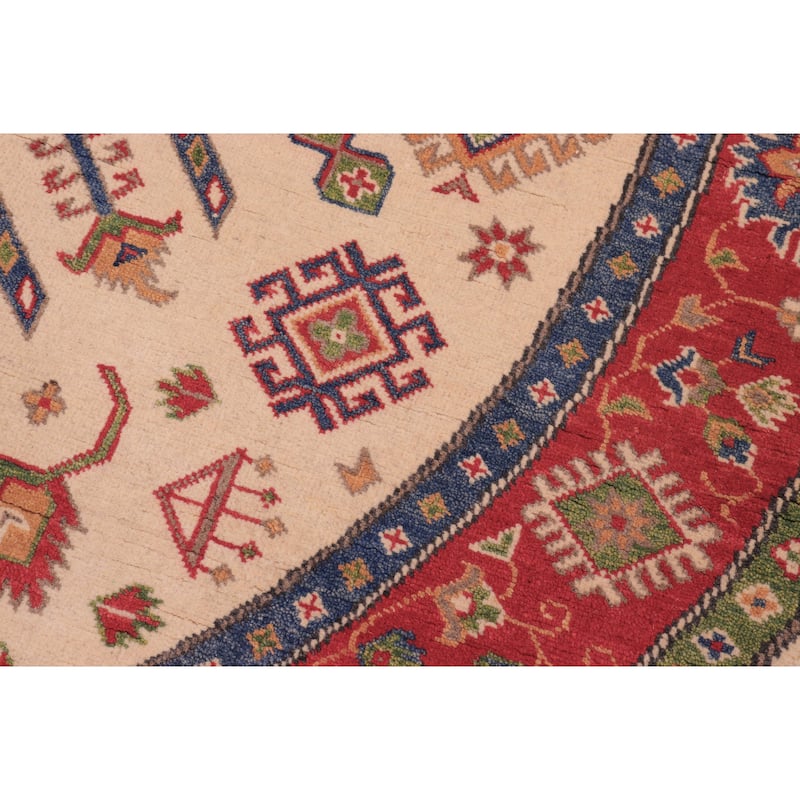 Tribal Kazak Hailey Natural/Red Wool Round - 6'5'' x 6'6''
